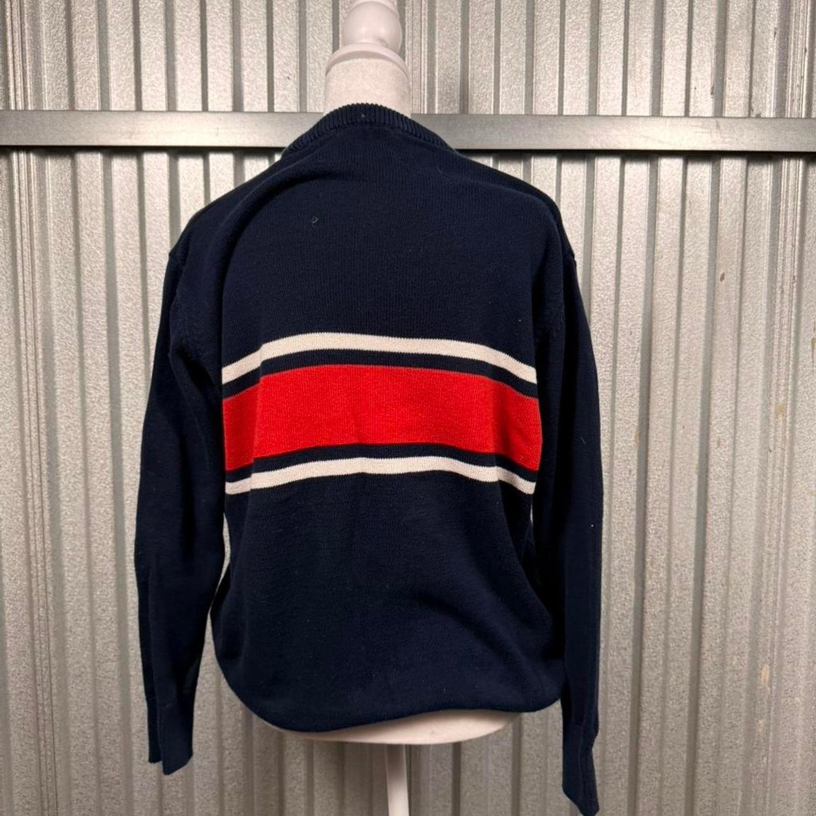 Brandy Melville Navy blue striped sweater with red and white stripes Size L / US 10 / IT 46 - 4 Thumbnail