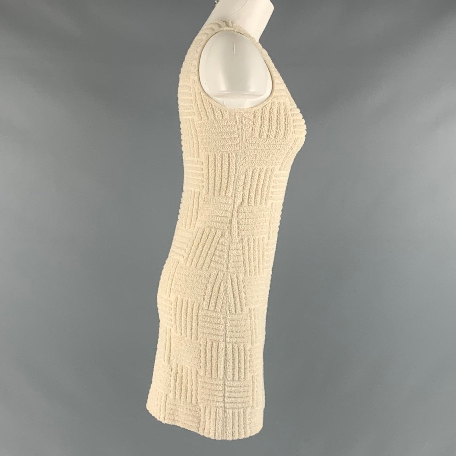 Bottega Veneta BOTTEGA VENETA Cream Cotton Blend Textured One Shoulder Size XS / US 0-2 / IT 36-38 - 3 Thumbnail