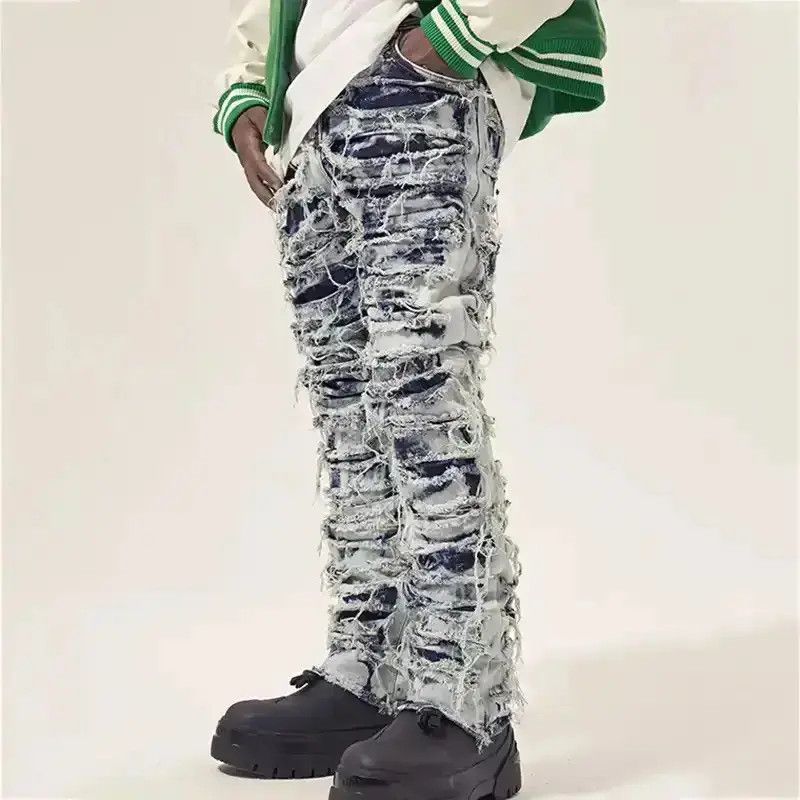 Japanese Brand Denim Jeans Holes Raw Edge Casual Chic Straight Slim Pants Size US 32 / EU 48 - 6 Thumbnail