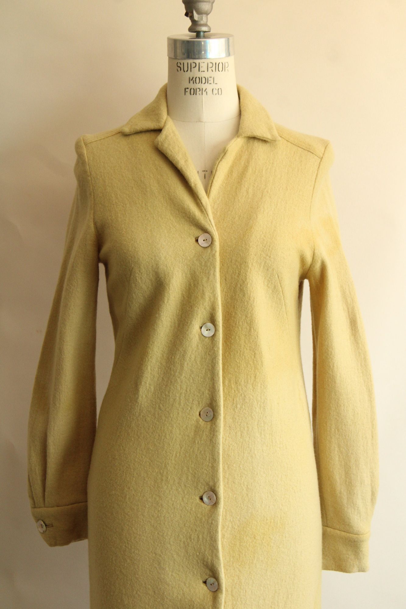 Vintage Vintage 1960s Coat Dress, Fred Roithschild Yellow Wool Size M / US 6-8 / IT 42-44 - 3 Thumbnail
