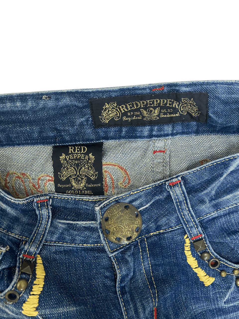 Christian Audigier Studded Big Logo Red Peppers Flare Jeans Size 31" - 5 Thumbnail