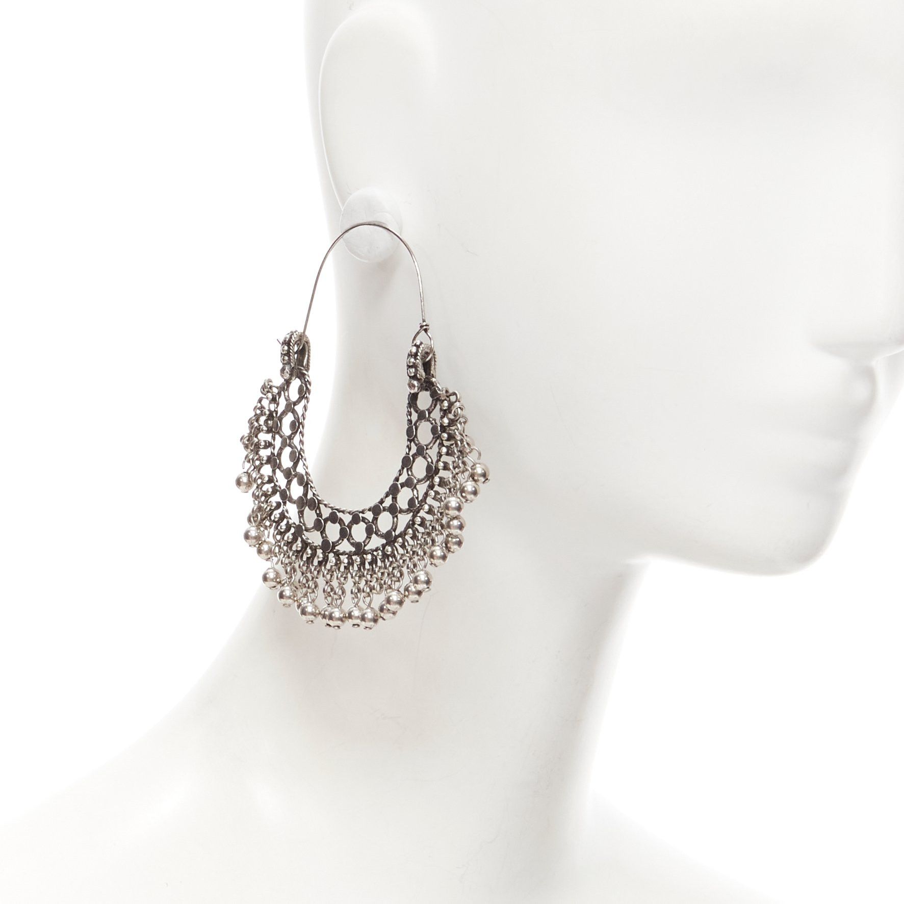 Saint Laurent Paris SAINT LAURENT Hedi Slimane Runway Marrakech Folk ball charm bohemian metal hoop earring Pair Size ONE SIZE - 1 Thumbnail