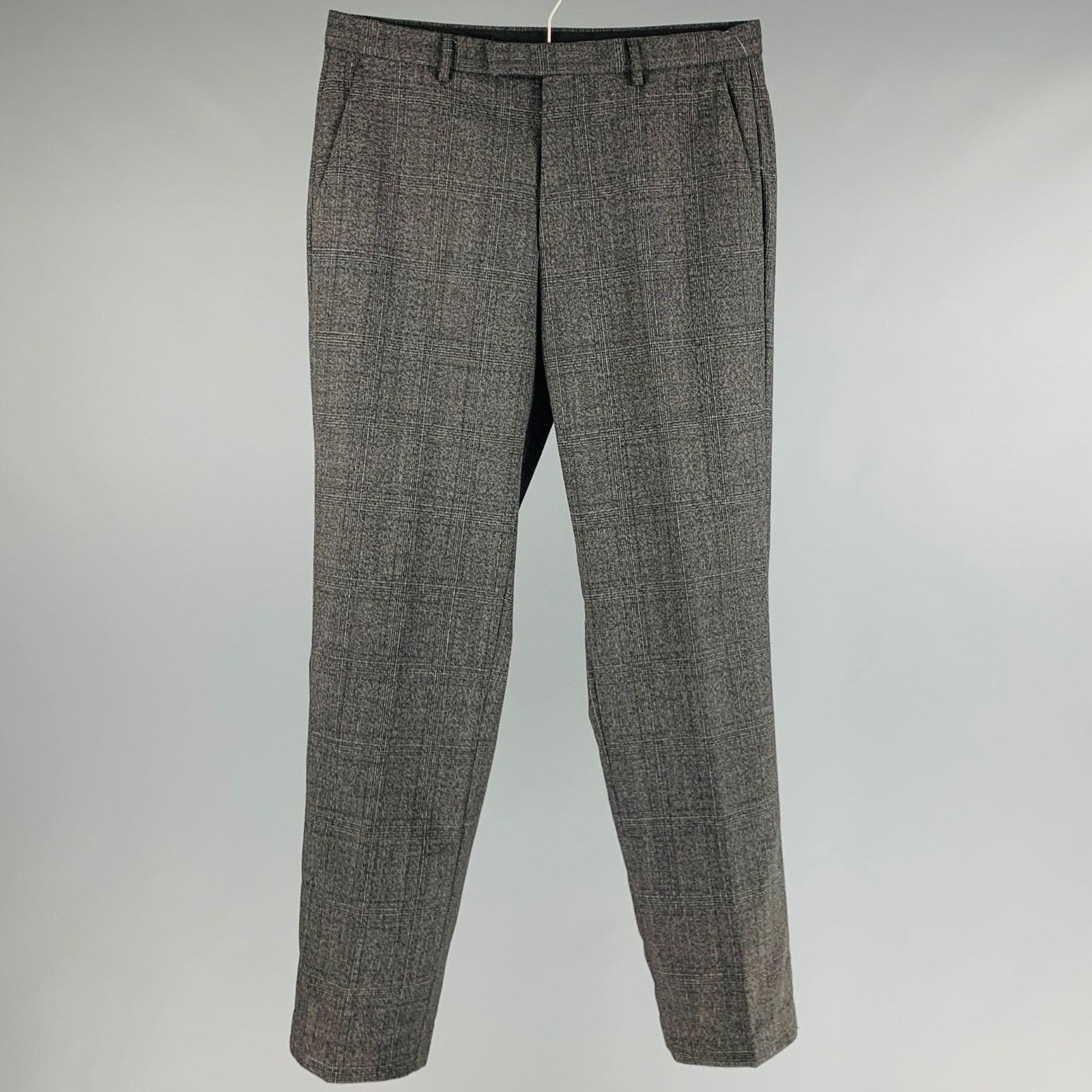 Calvin Klein Size 32 Black Glenplaid Wool Blend Flat Front Dress Pants Size US 32 / EU 48 - 1 Thumbnail