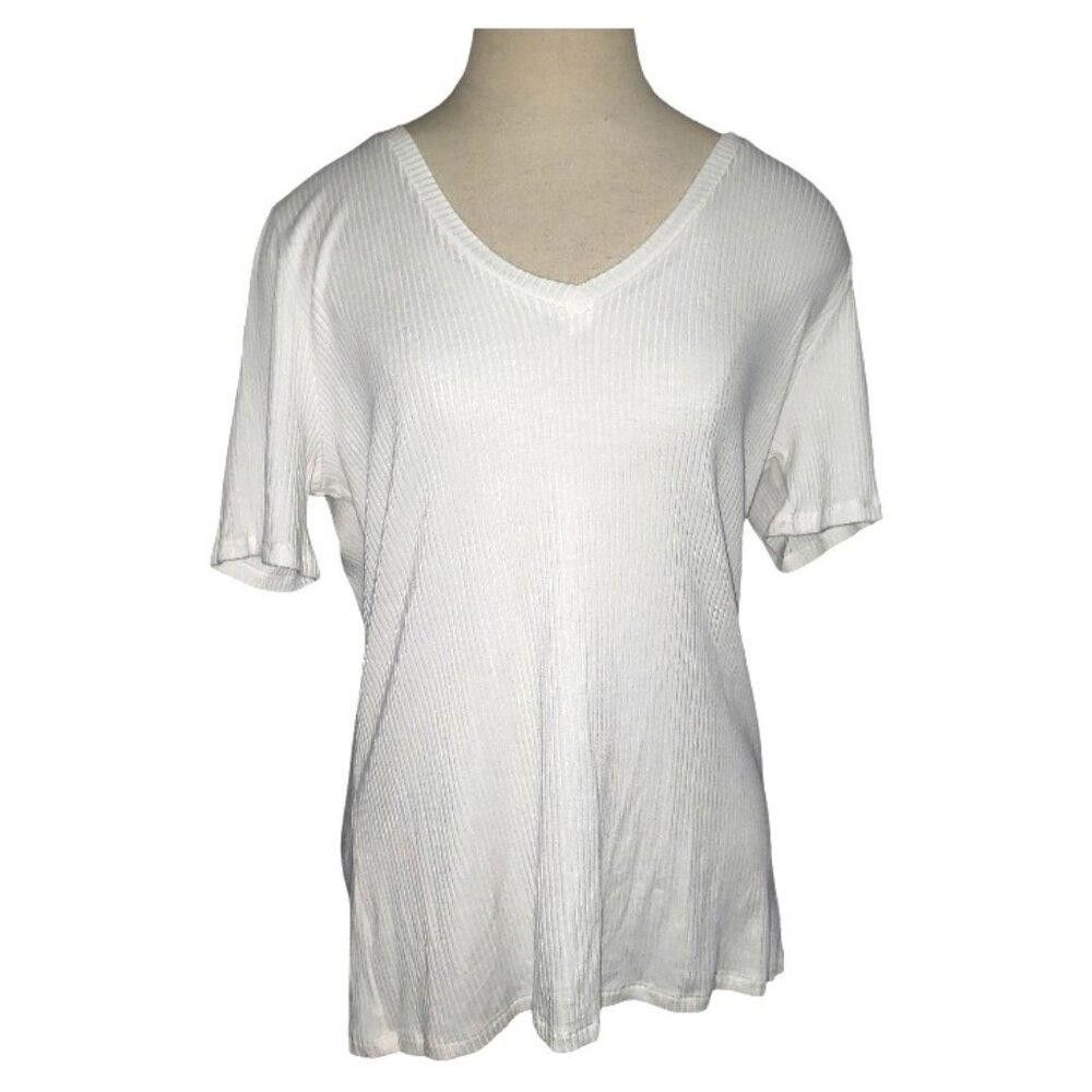 Caruso CT1691 Cyrus White Short Sleeve V-neck Ribbed Top L Size L / US 10 / IT 46 - 1 Thumbnail