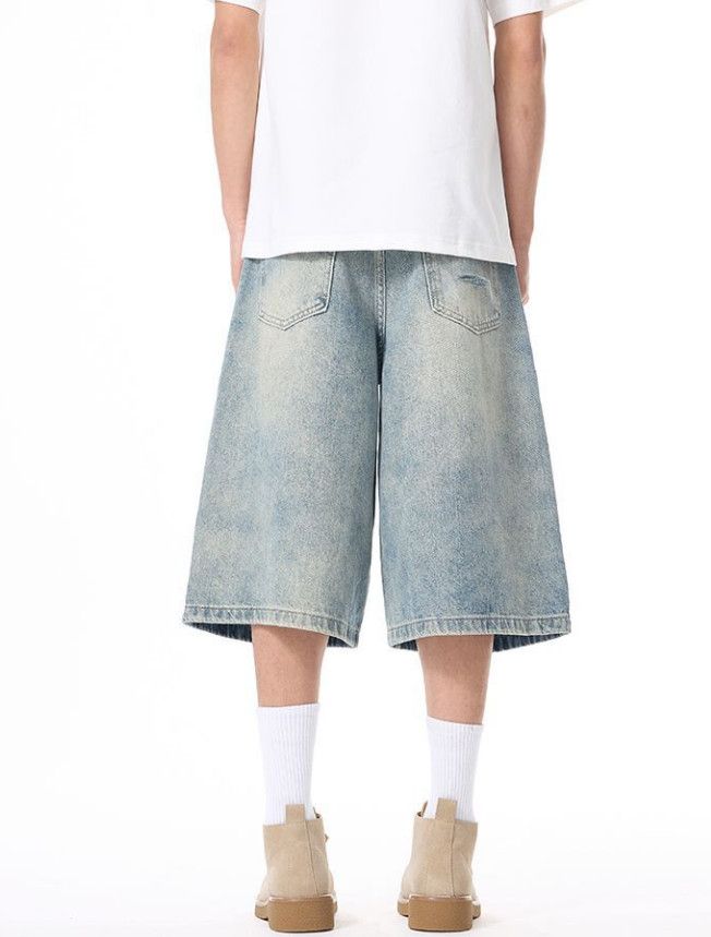 Japanese Brand American ripped men's loose straight-leg baby denim shorts Size US 32 / EU 48 - 5 Thumbnail