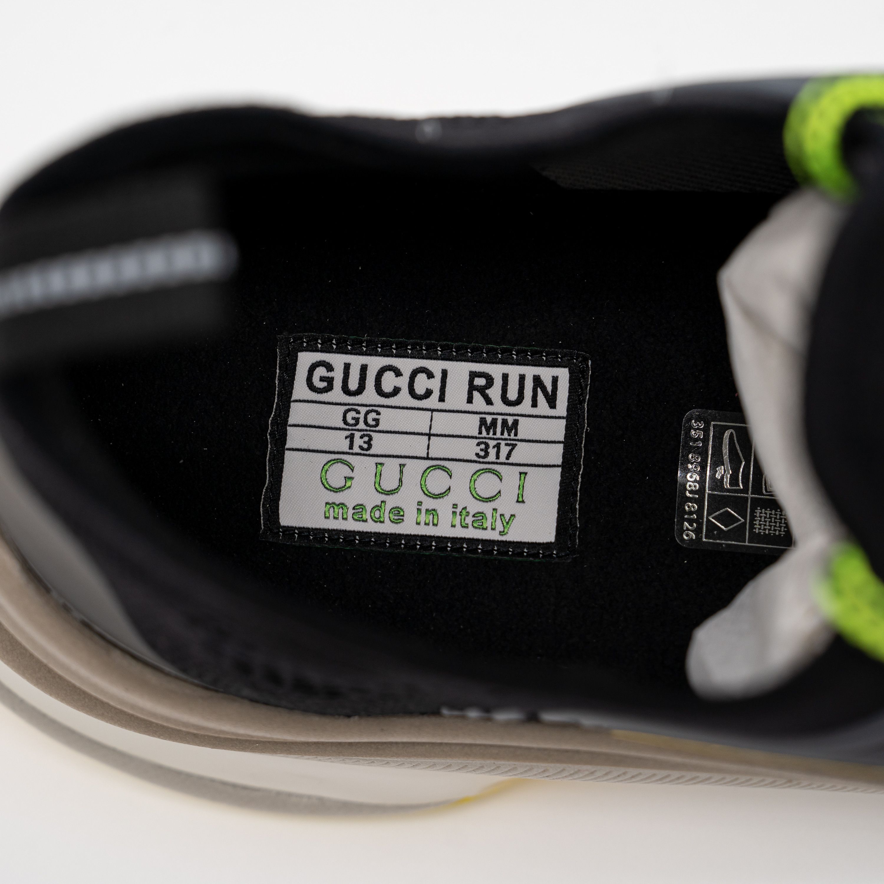 Gucci Size 13G 13.5 US - Gucci Run Sneaker Black Yellow Green Size US 13 / EU 46 - 7 Thumbnail