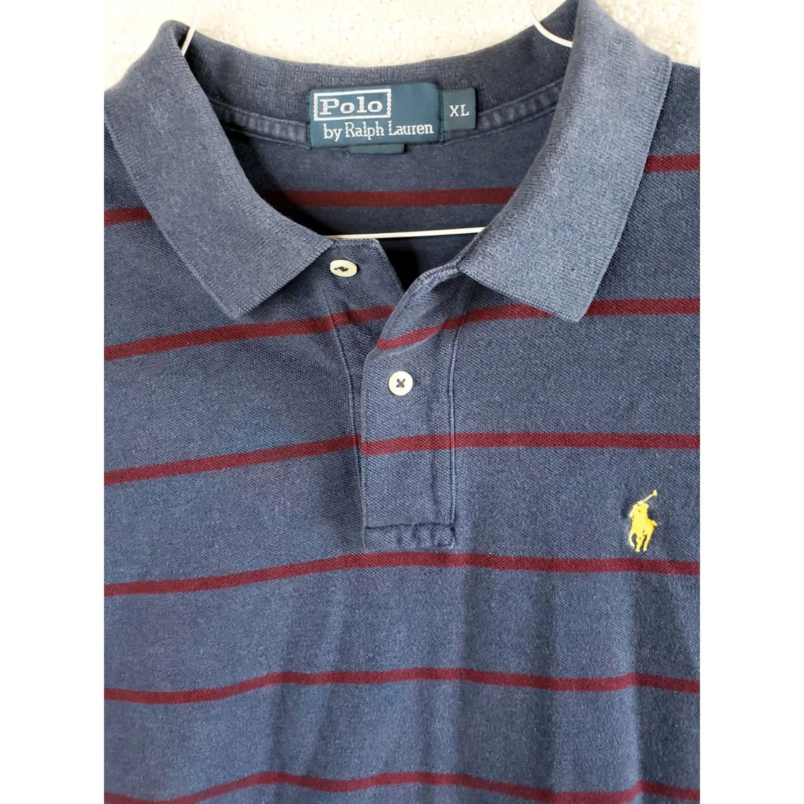 Ralph Lauren Ralph Lauren Polo Shirt Mens XL Blue with Maroon Stripes Short Sleeve Pullover Polo Shirt Size US XL / EU 56 / 4 - 5 Thumbnail