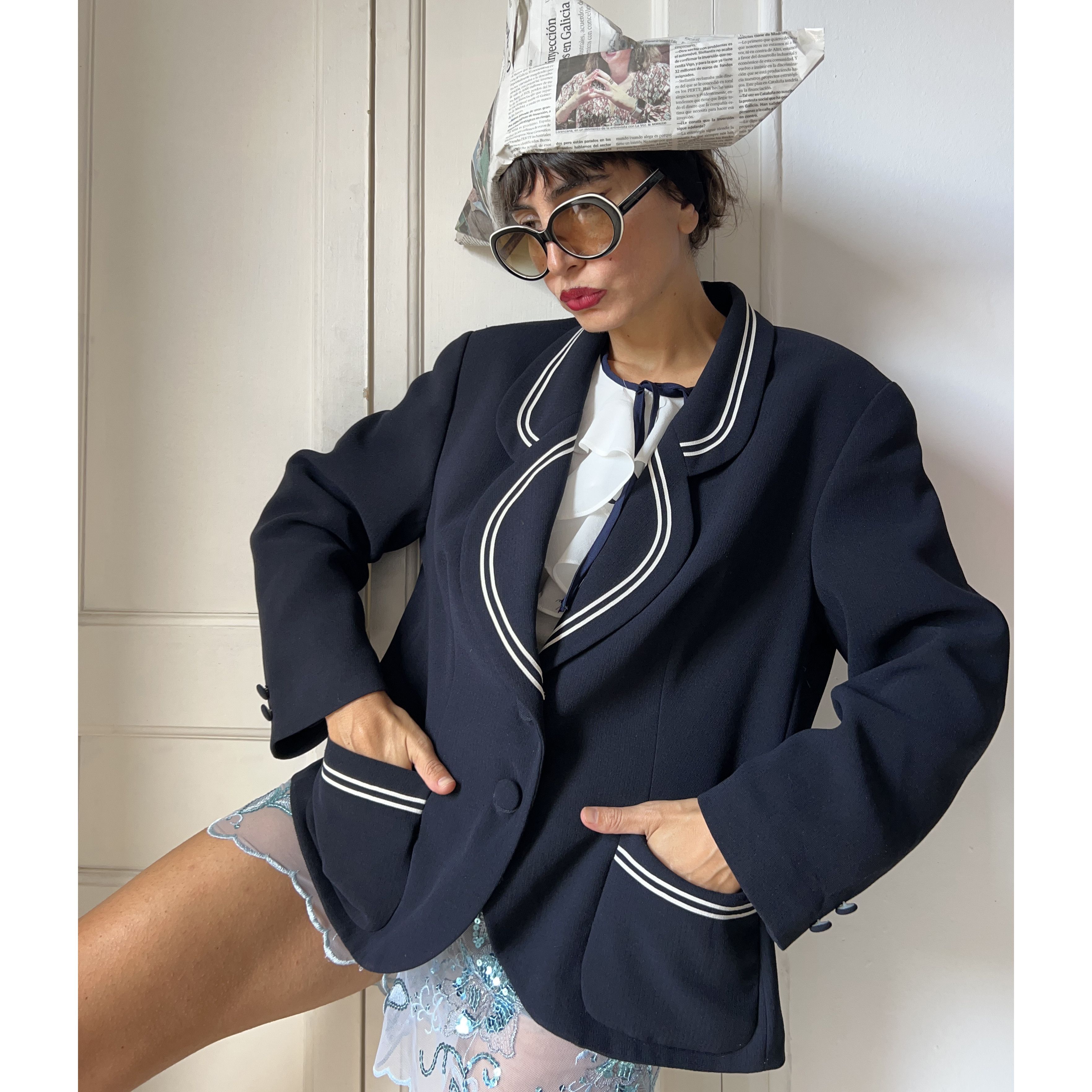 Vintage Vintage 80s navy blue Sailor Blazer Size 4XL / US 24-26 - 3 Thumbnail