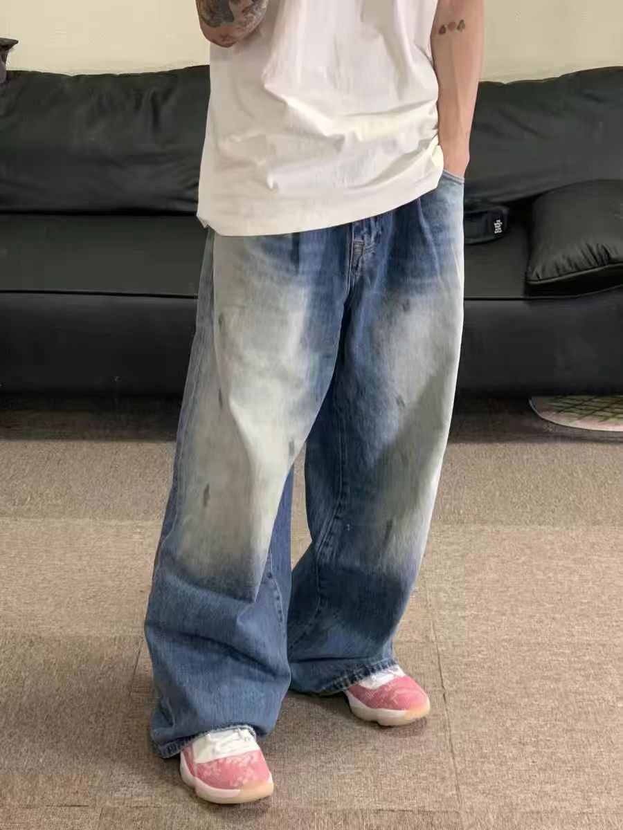 High street washed graffiti distressed casual baggy jeans