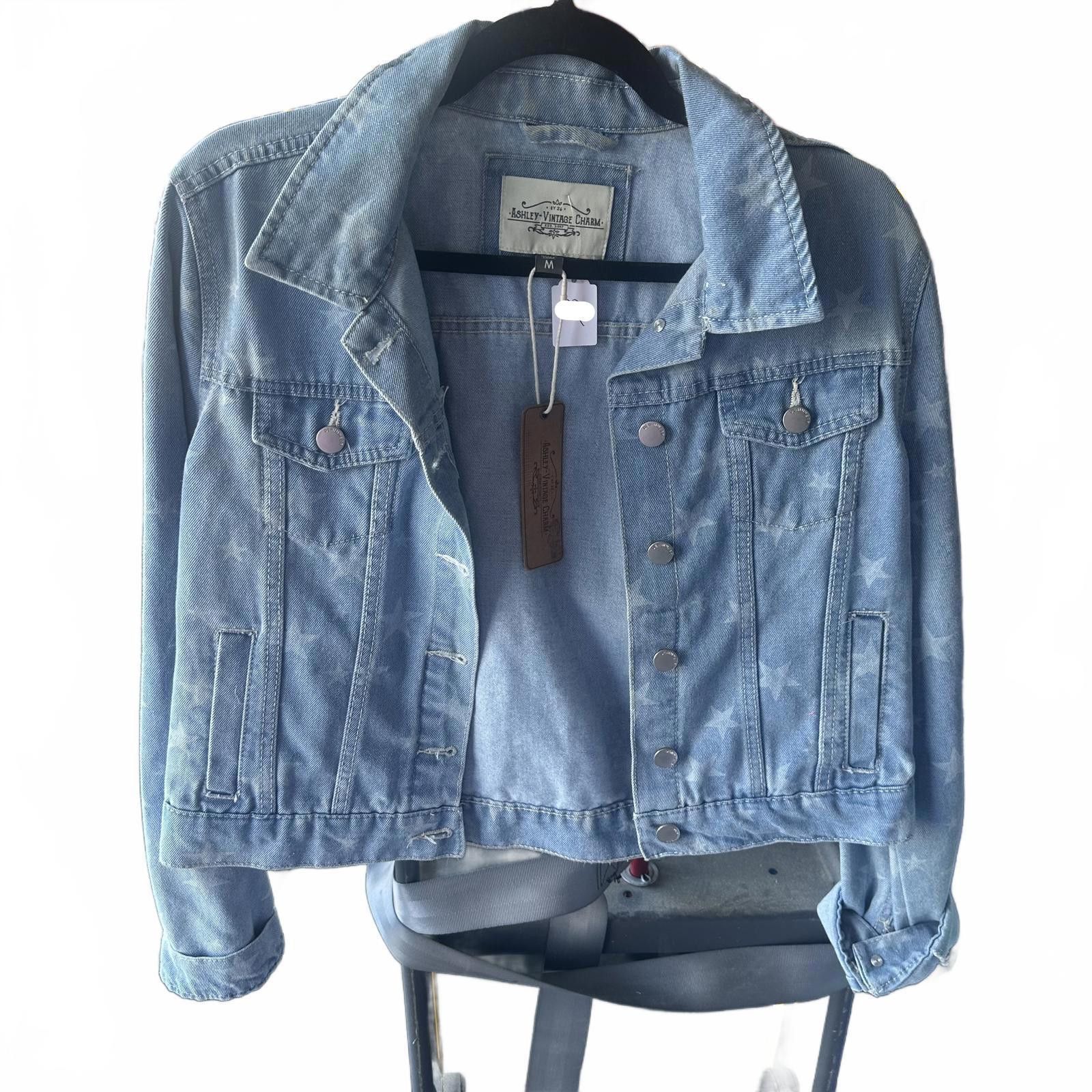 Designer Trendy Light Blue Denim Jacket with Star Print Size M / US 6-8 / IT 42-44 - 1 Thumbnail