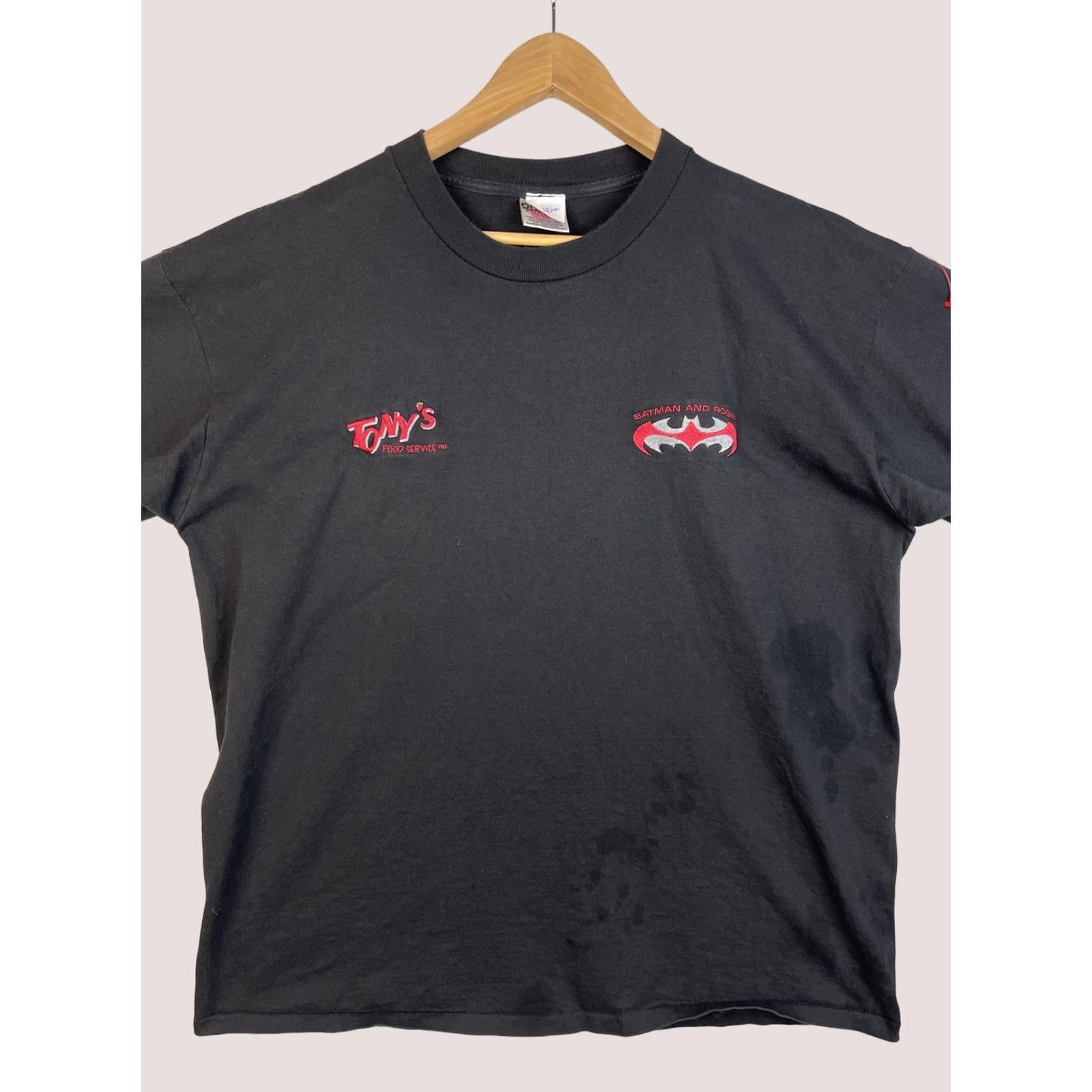 Vintage VINTAGE Batman And Robin Shirt Mens XL Black Crew Staff Movie Tonys Food Service Shirt Size US XL / EU 56 / 4 - 1 Thumbnail