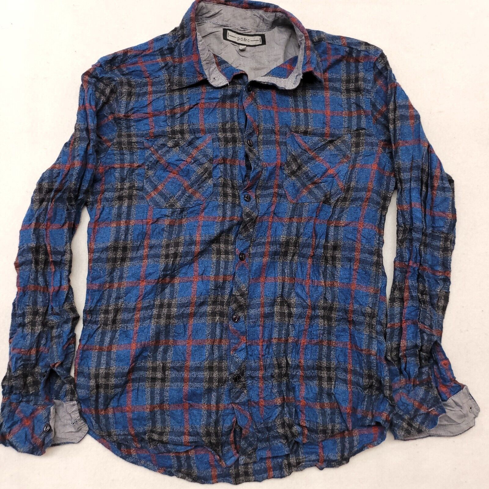 PD&C pd & c Tartan Flannel Button Up Shirt Mens Size M Blue Black Size US M / EU 48-50 / 2 - 2 Thumbnail