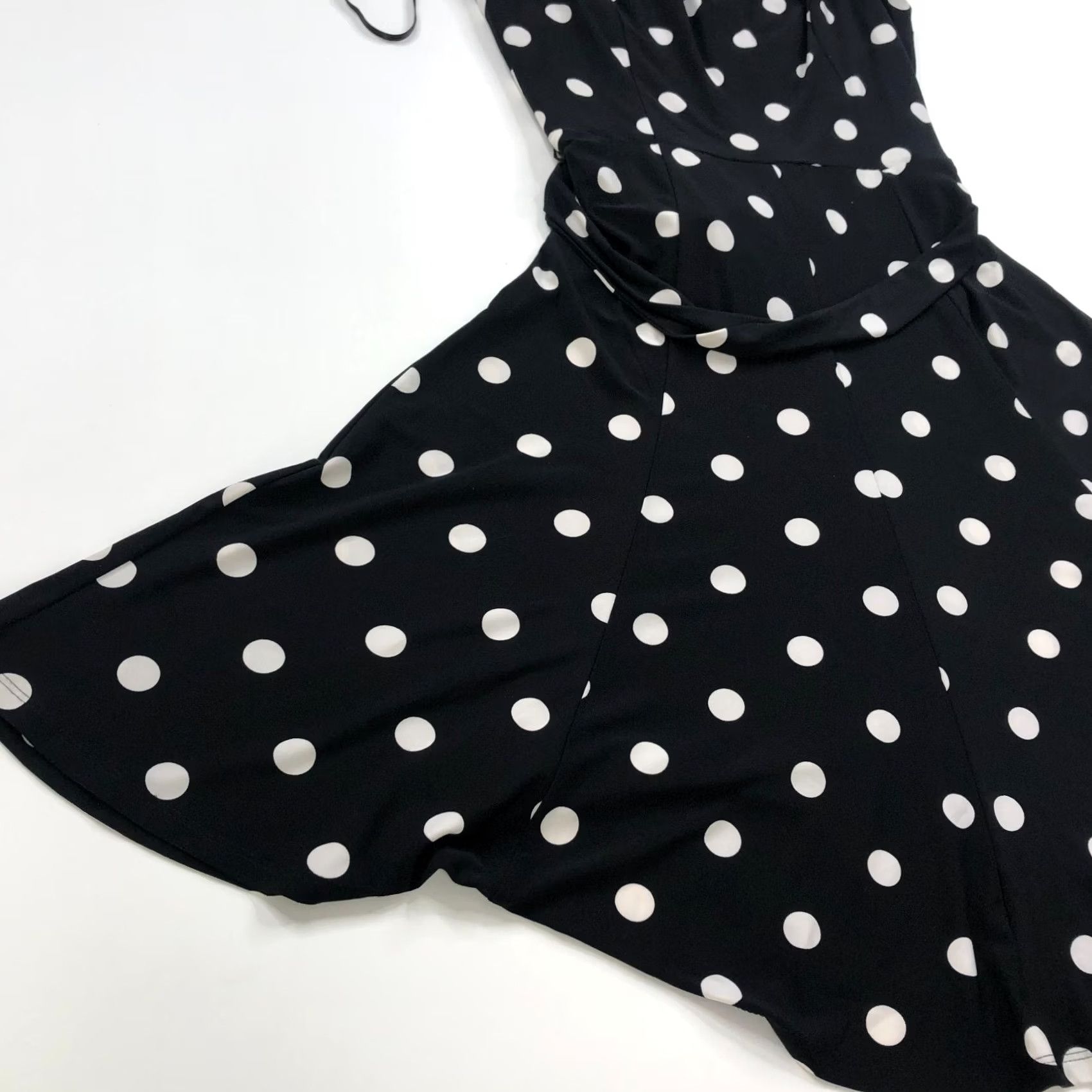 Ralph Lauren Lauren Ralph Lauren A-Line Dress Women 8 Black Polka Dot Sleeveless Knee Length Casual Pullover Knit Polyester Spandex Size M / US 6-8 / IT 42-44 - 2 Thumbnail