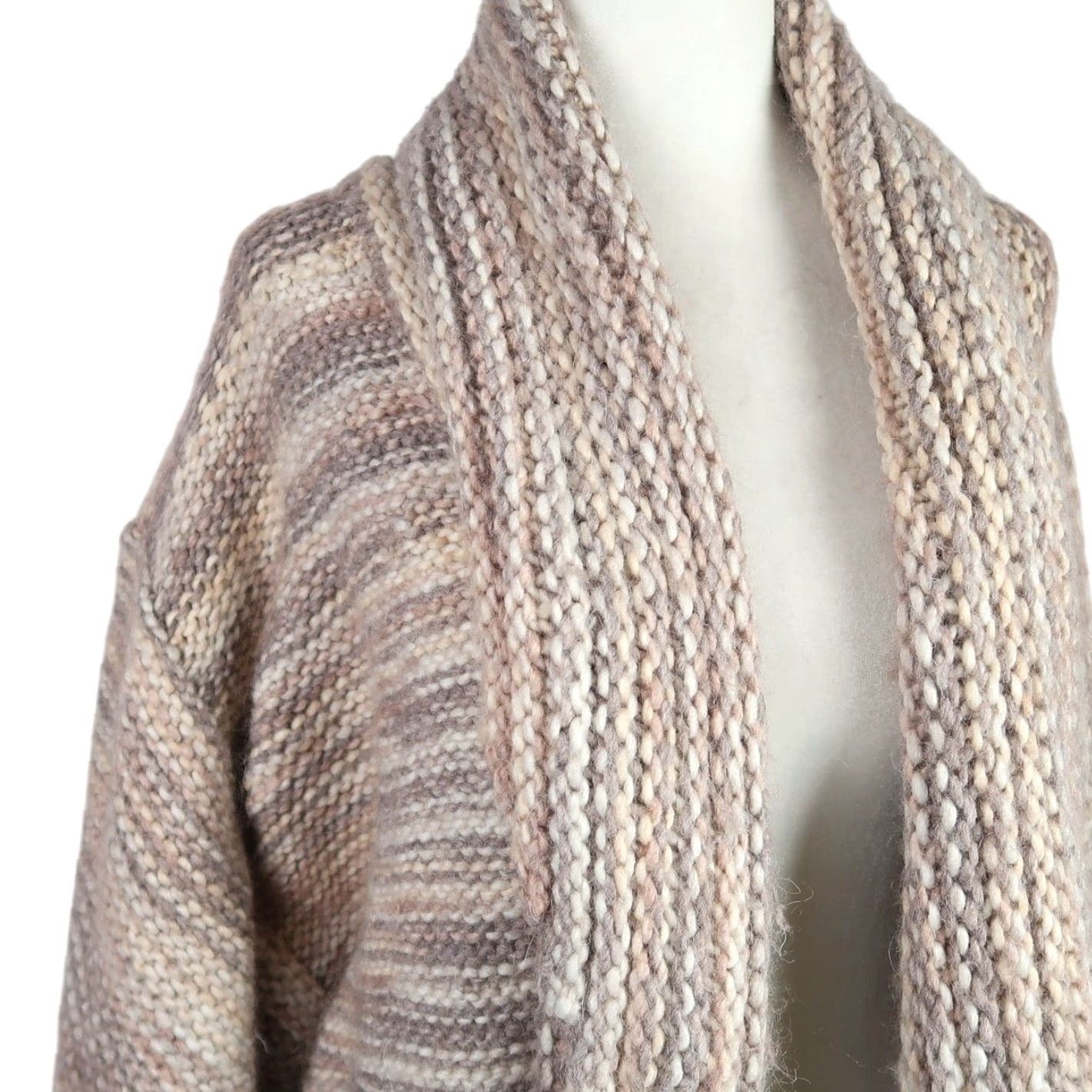 Vintage VINTAGE Cream Tan Marled Stripe Cardigan Sweater Size L / US 10 / IT 46 - 2 Thumbnail
