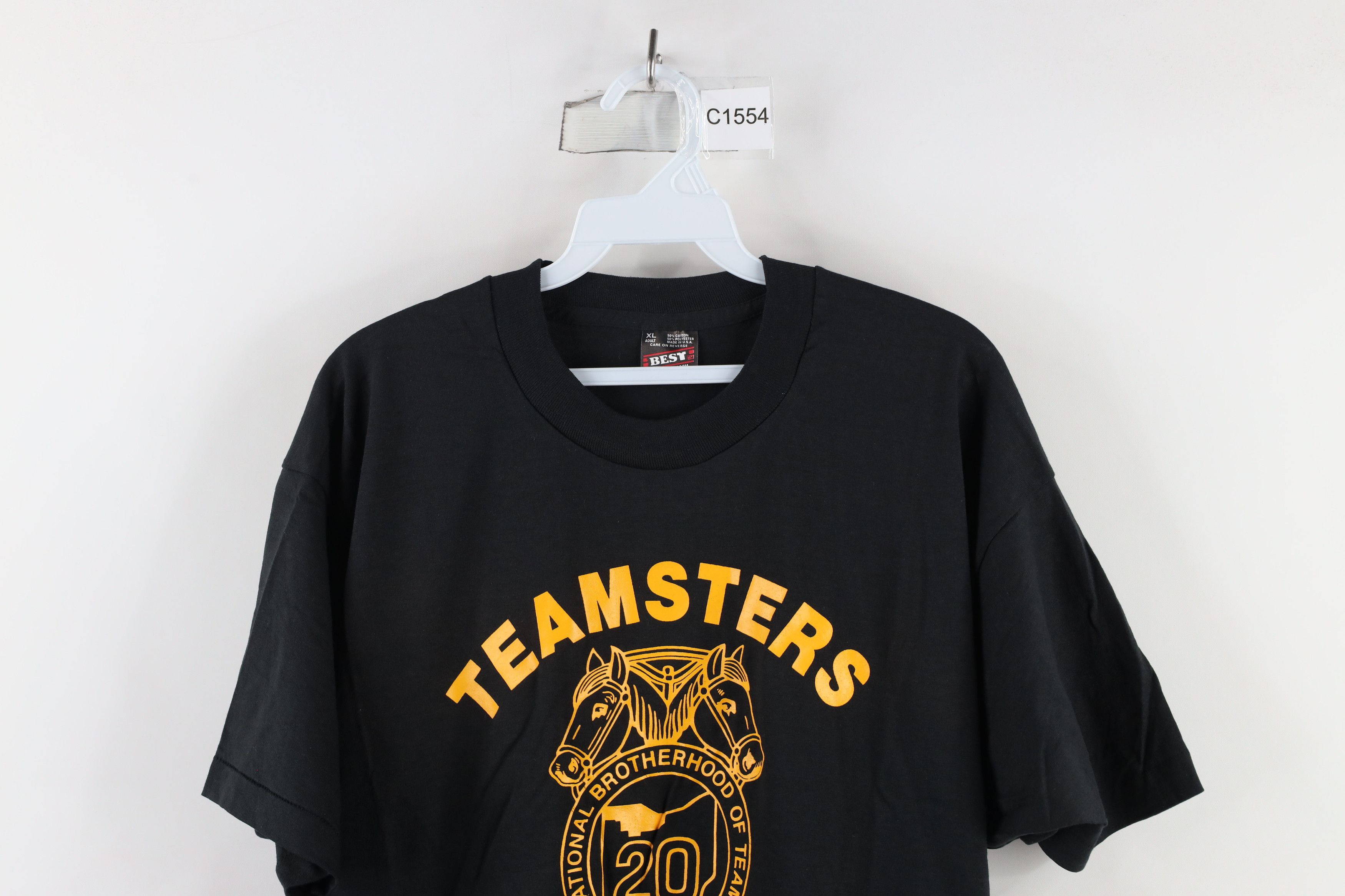 Vintage Deadstock Vintage 90s 20 Teamsters Union T-Shirt Black USA Size US XL / EU 56 / 4 - 2 Thumbnail