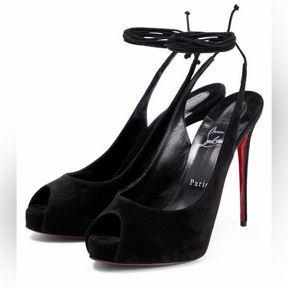 Christian Louboutin Lace Up NVP Suede Peep-Toe Pumps