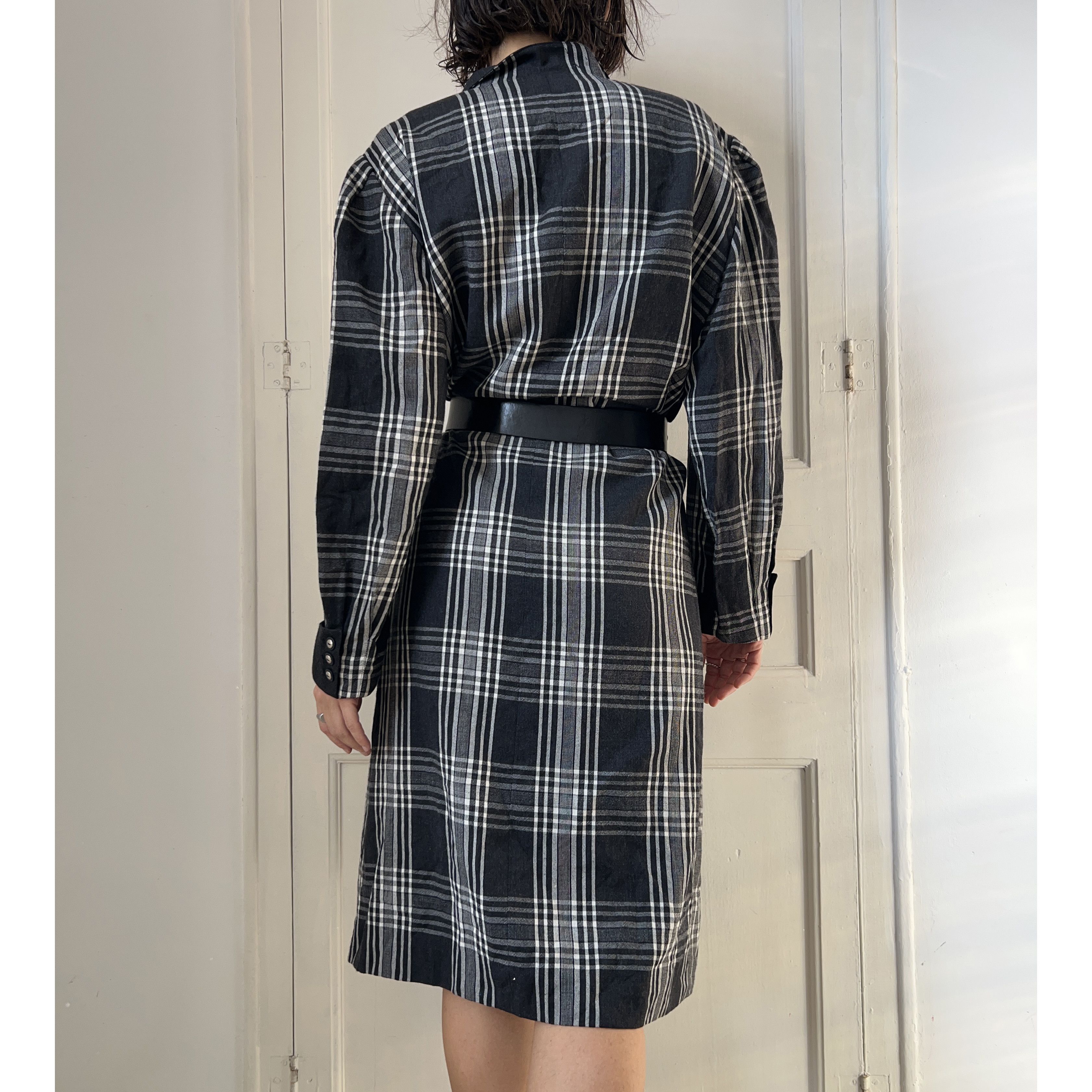 Vintage Vintage 80s Wool Plaid Double Breasted Midi Dress Size XL / US 12-14 / IT 48-50 - 2 Thumbnail