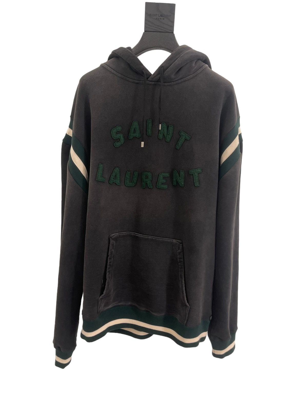 image of Saint Laurent Paris Saint Laurent Logo Hoodie in Black Green, Men's (Size Small)