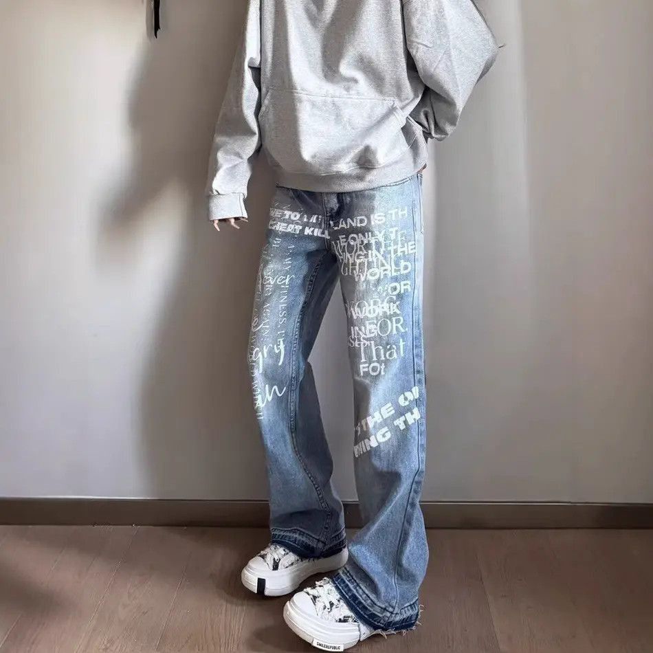 Japanese Brand Retro casual micro flared printed jeans Size US 30 / EU 46 - 4 Thumbnail