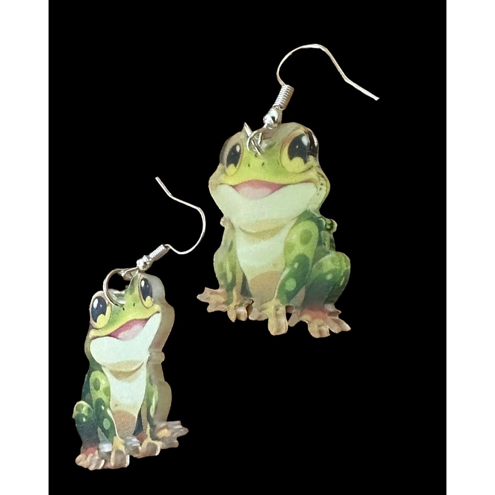 Handmade Frog Earrings New Dangle Hooks Green Double Sided Horny Toad Size ONE SIZE - 12 Thumbnail
