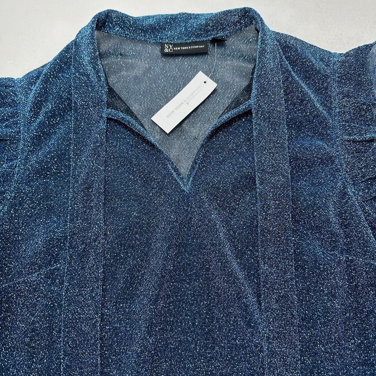 Other New York & Company Large Sparkle Glitter Flashy Blue Blouse Size L / US 10 / IT 46 - 2 Thumbnail