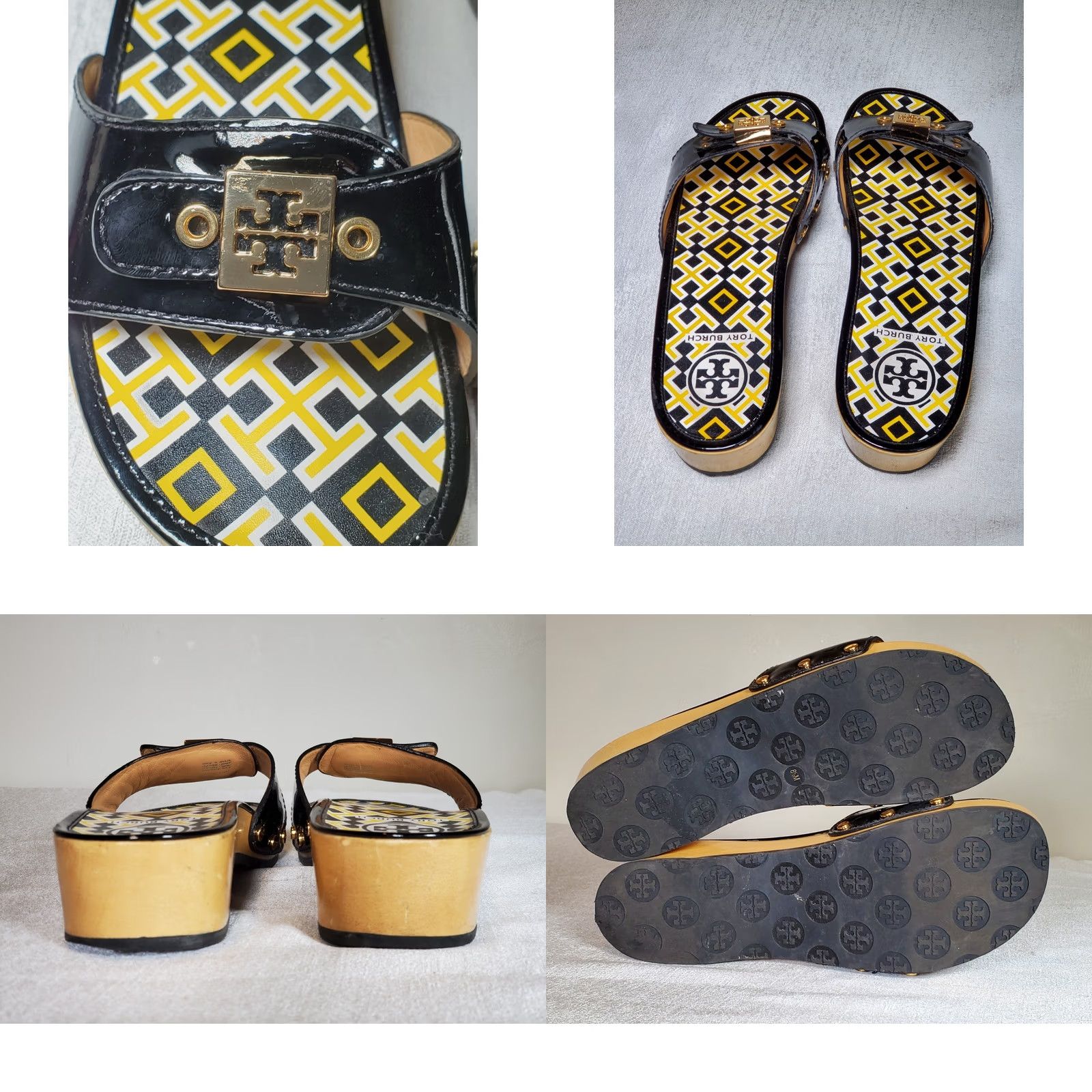 Tory Burch Tory Burch Dixon Patent Leather Wooden Clog Sandals Black Yellow Women US 8.5 Sandal Slip-On Block Heel Vintage No Size US 9 / IT 39 - 8 Thumbnail