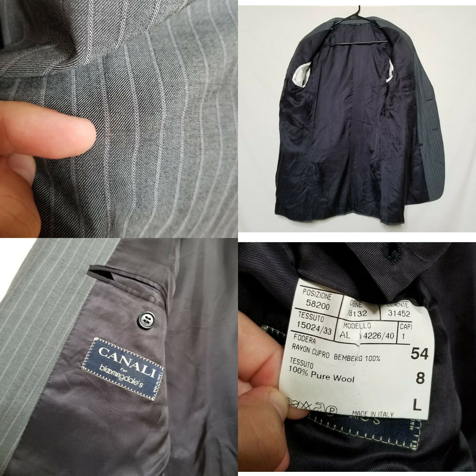 Canali Canali Mens Suit Jacket Gray Pinstripe Wool 54L / 44L Blazer Sport Coat Two Button Size 54R - 8 Thumbnail