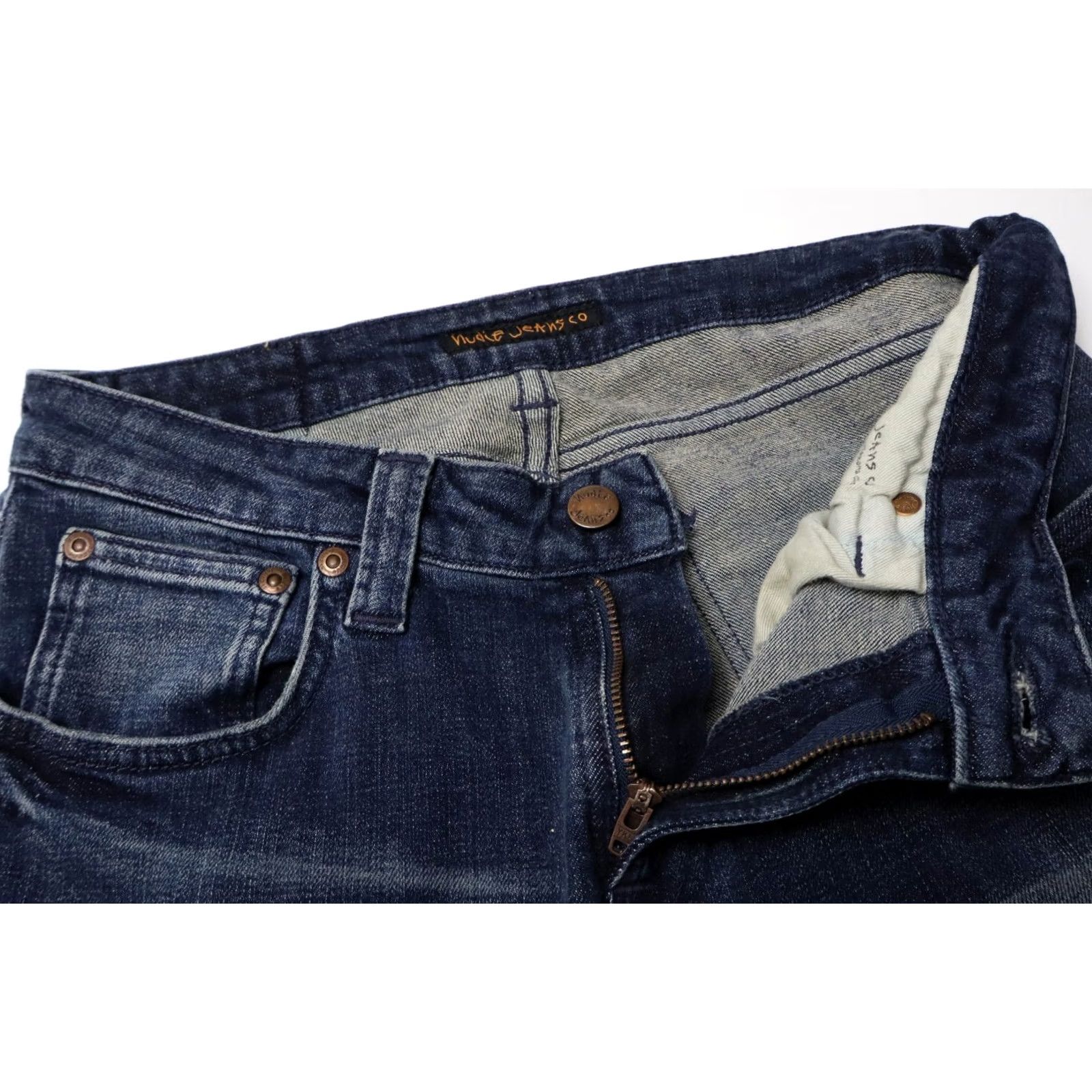 Vintage NUDIE Skinny Lin Navy Lightning Jeans Men's W29/L32 Blue Faded Whiskered Zip Fly Size US 29 - 4 Thumbnail