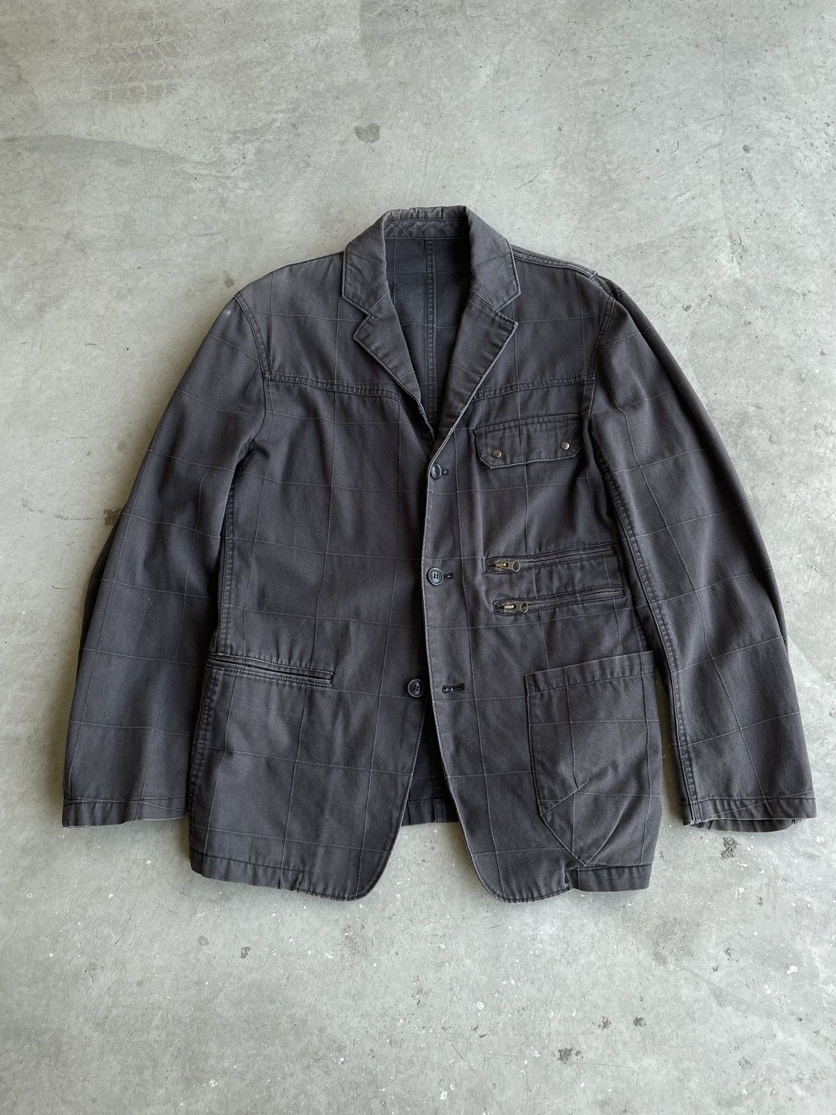 PPFM 2000s PPFM Grid Cotton Twill Zip Pocket Blazer Jacket Size US L / EU 52-54 / 3 - 1 Thumbnail