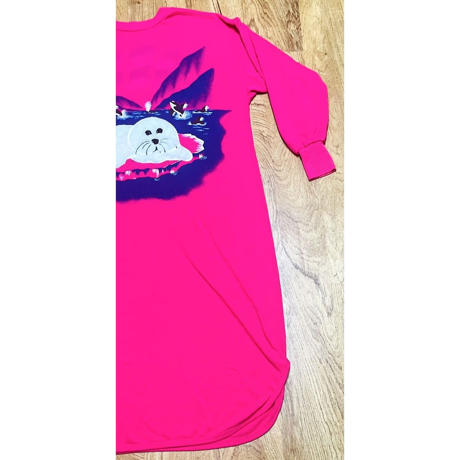 Sears VINTAGE Sears Pink Furry Seal NightShirt Long Sleeve PJ Women M 12-14 Plus Sleepwear 90s Size M / US 6-8 / IT 42-44 - 2 Thumbnail