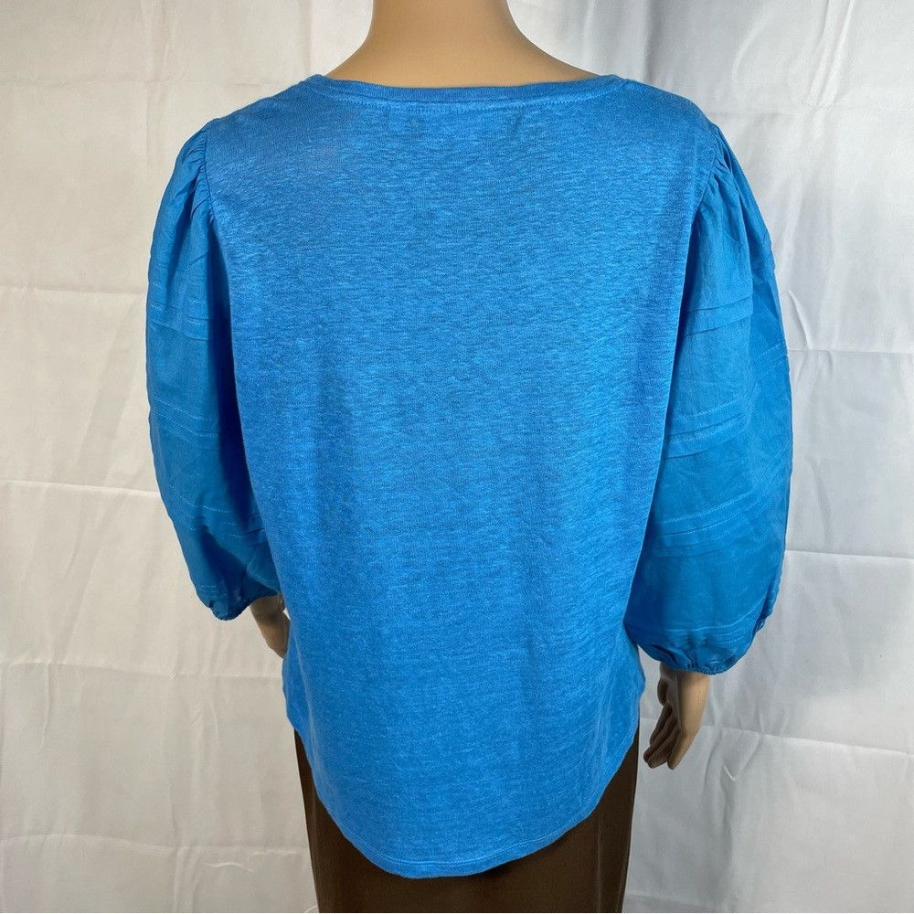 Chicos New Chico's Linen Detailed 3/4 Sleeve Blue Top Size 1 US M Size M / US 6-8 / IT 42-44 - 5 Thumbnail