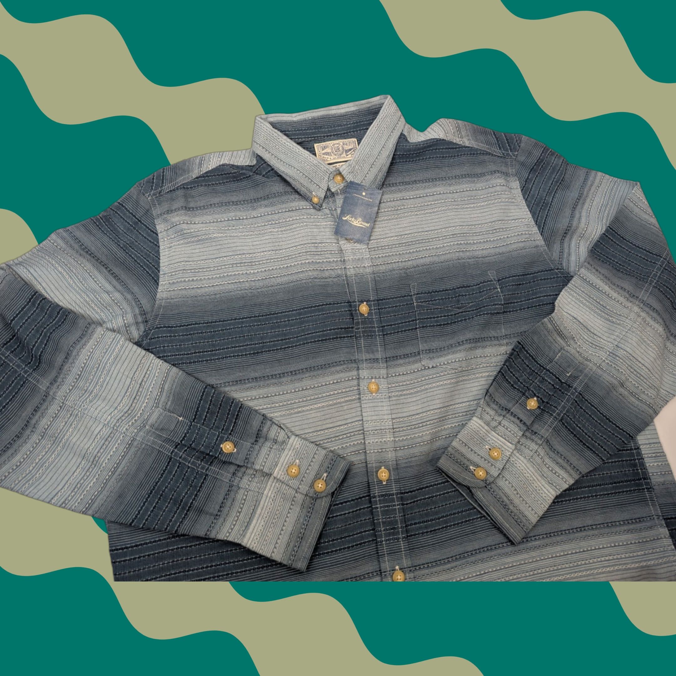 Lucky Brand NWT Lucky Brand Shirt Men's XL Aztec Stripe Long Sleeve Button Up Casual Pocket Blue Cotton Woven Size US XL / EU 56 / 4 - 1 Thumbnail