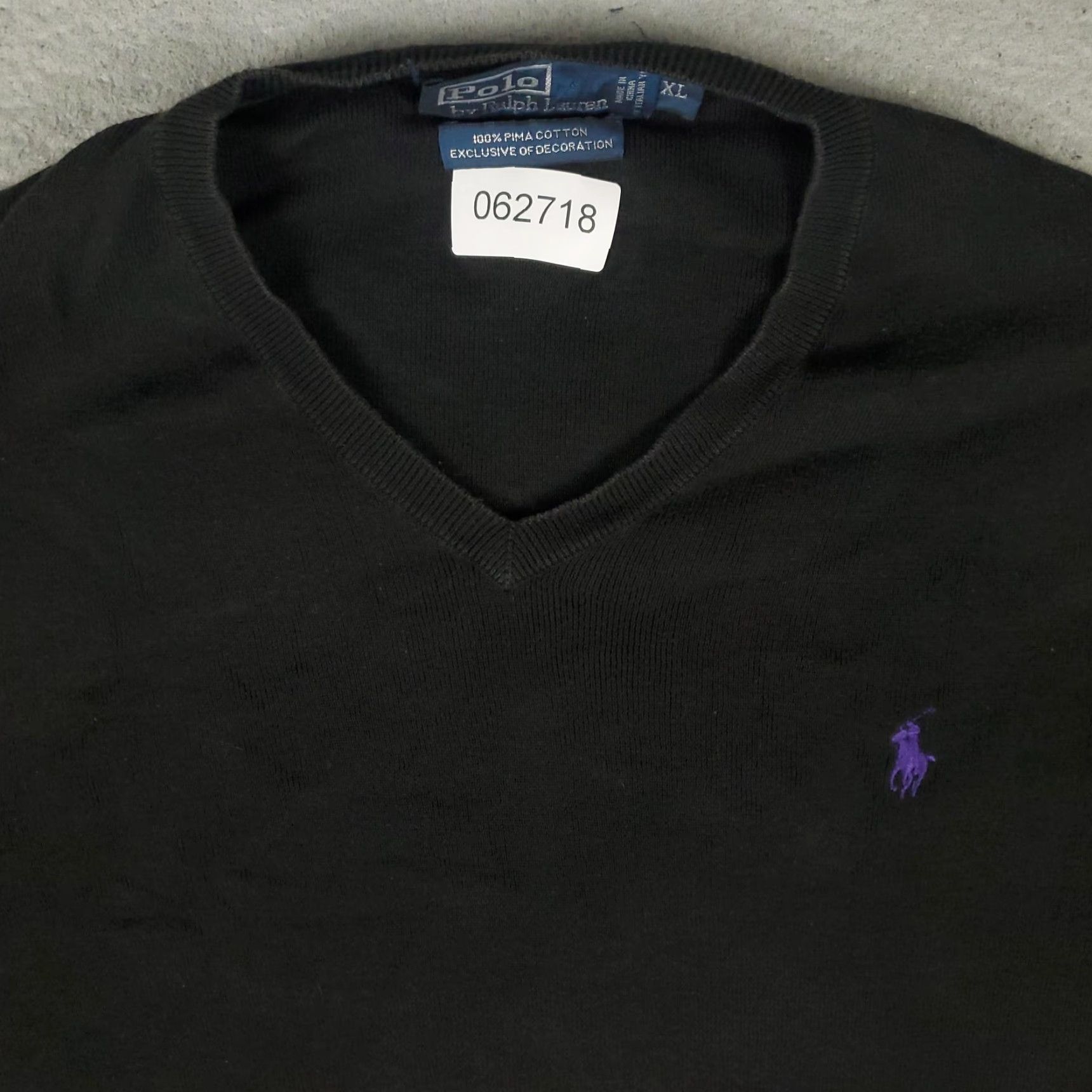 Polo Ralph Lauren VINTAGE Polo Ralph Lauren Men’s Sweater XL Knit V-Neck Pullover Black Purple Pony Pima Cotton Size US XL / EU 56 / 4 - 2 Thumbnail