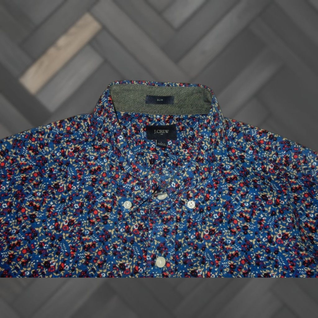 J.Crew J.CREW Men's Floral Short Sleeve Button-Up Shirt Size L Slim Blue Size US L / EU 52-54 / 3 - 1 Thumbnail