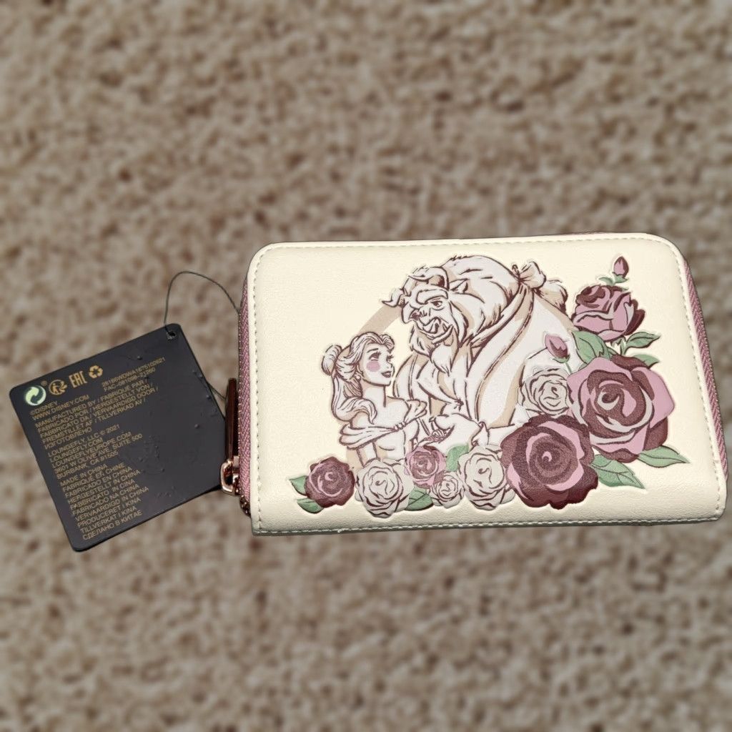 Vintage Loungefly Wallet Womens One Size Ivory Floral Disney Princess Belle Beauty and the Beast Rose Pink Womens Size ONE SIZE - 1 Thumbnail