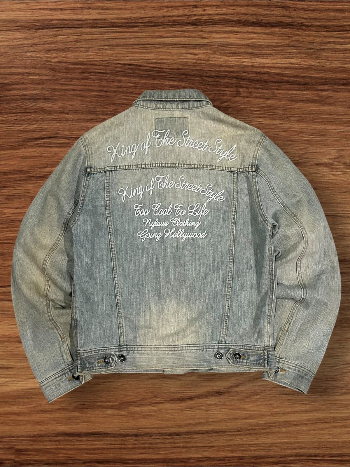 Hysteric Glamour × Japanese Brand × KMRii Nylaus Studded Wording Embroidery Mud Blue Wash Denim Jacket Size US M / EU 48-50 / 2 - 2 Thumbnail