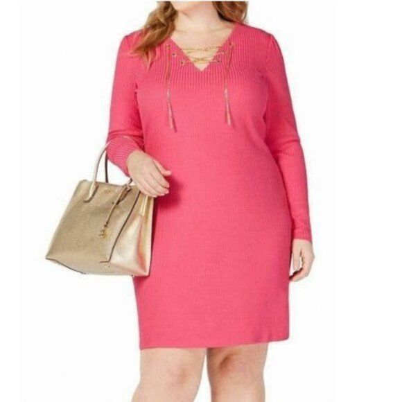 Michael Kors Michael Michael Kors Dress 2X NWT Gold Chain Lace-up V-neck Size XXL / US 16-18 / IT 52-54 - 1 Thumbnail