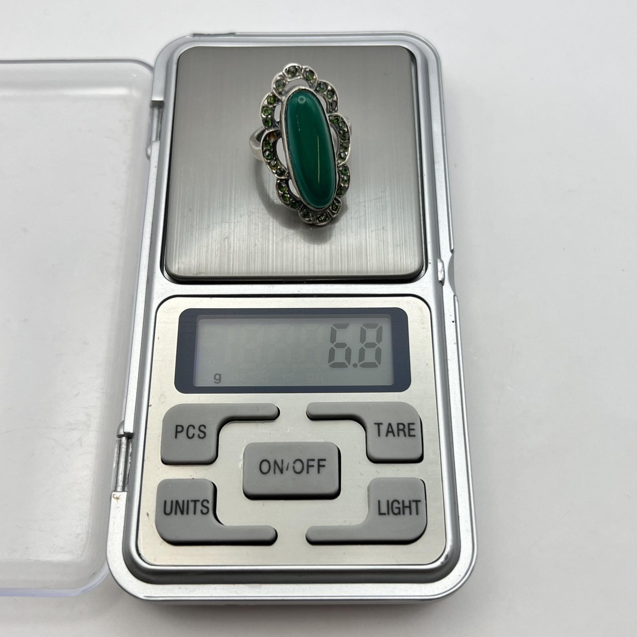 Vintage Vintage Sterling Silver 925 Ring Green Stone Size 6 Marked Size ONE SIZE - 3 Thumbnail