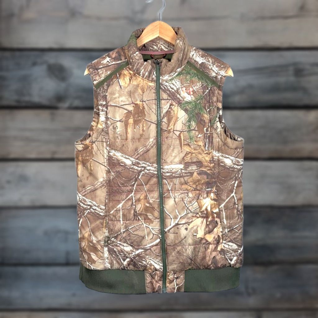 Under Armour Under Armour Camouflage Vest Women's XL Brown 90s Puffer Jacket Stand-Up Collar Zip Full Zip Insulated Lined Pockets Camouflage Nylon-Polyester Size XL / US 12-14 / IT 48-50 - 1 Thumbnail
