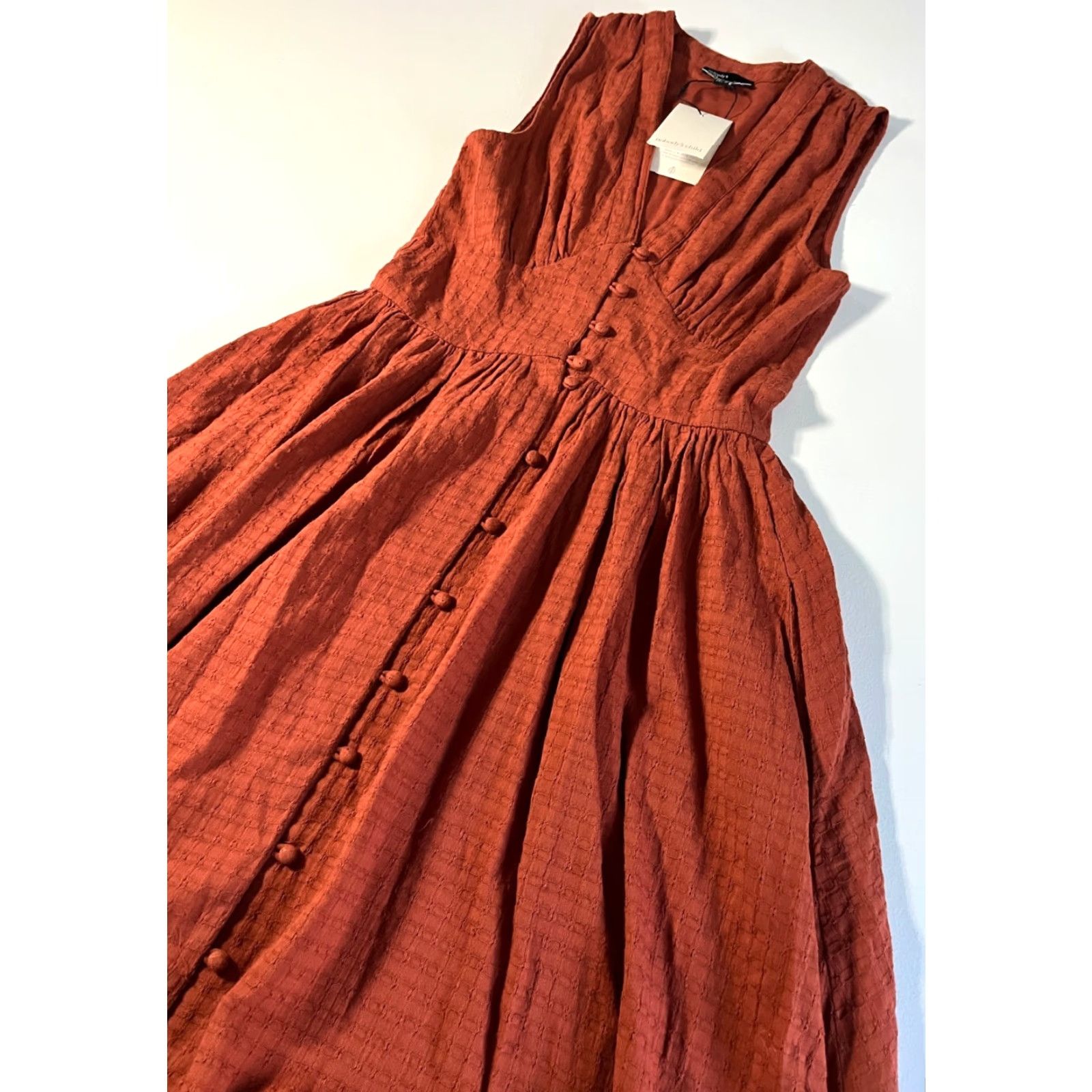Vintage Nobody's Child Starlight Midi Dress Sleeveless Burnt Orange US 0 NWT Vintage A-Line Women's Dress with Pockets Size XS / US 0-2 / IT 36-38 - 7 Thumbnail