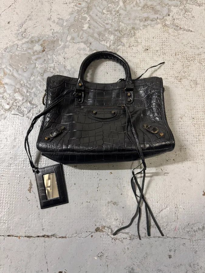 Balenciaga Balenciaga Black Crocodile Embossed Leather City Bag Size ONE SIZE - 1 Thumbnail