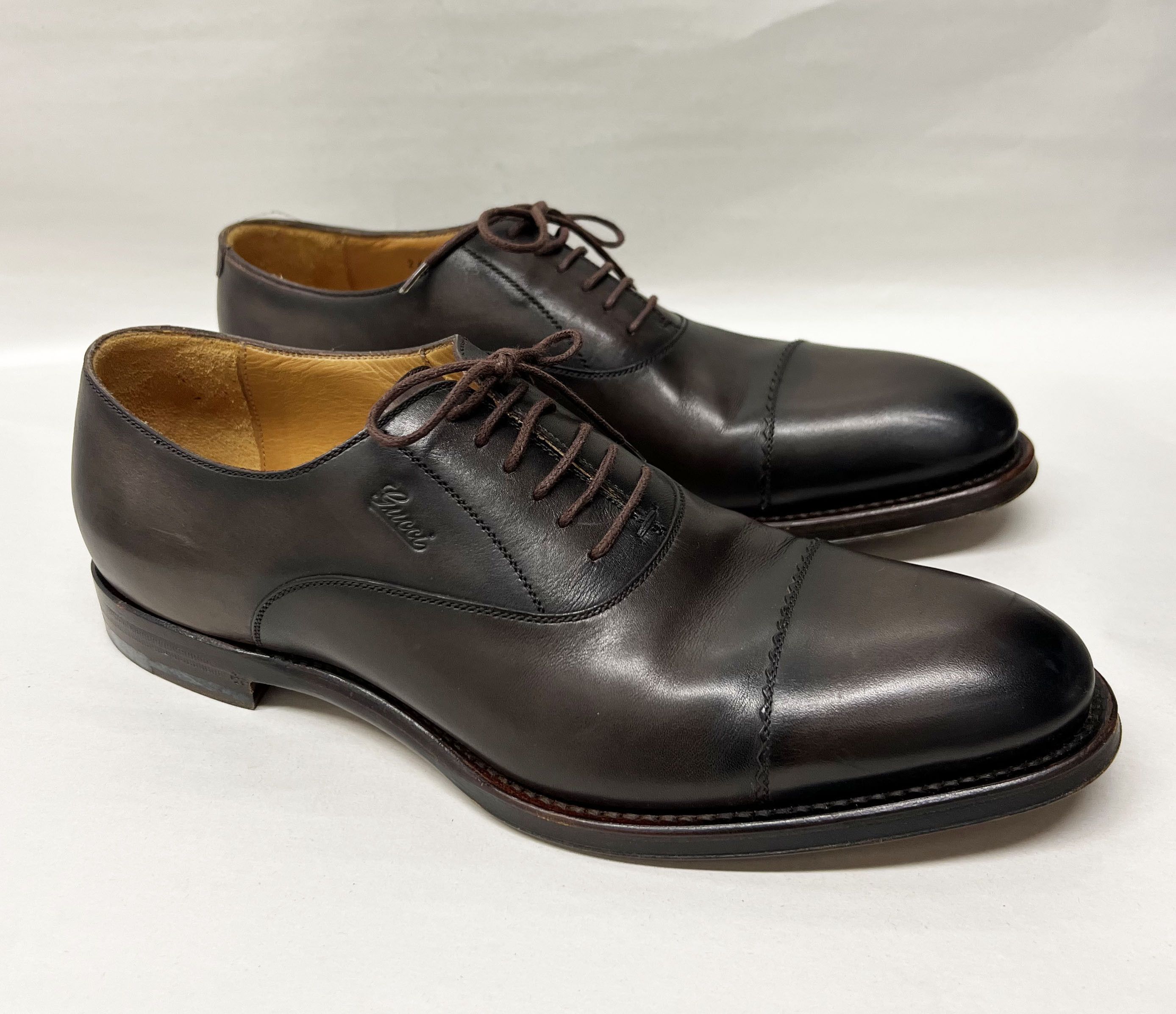 image of Gucci Lace Up Lace Derby Shoe in Brown, Men's (Size 8.5)