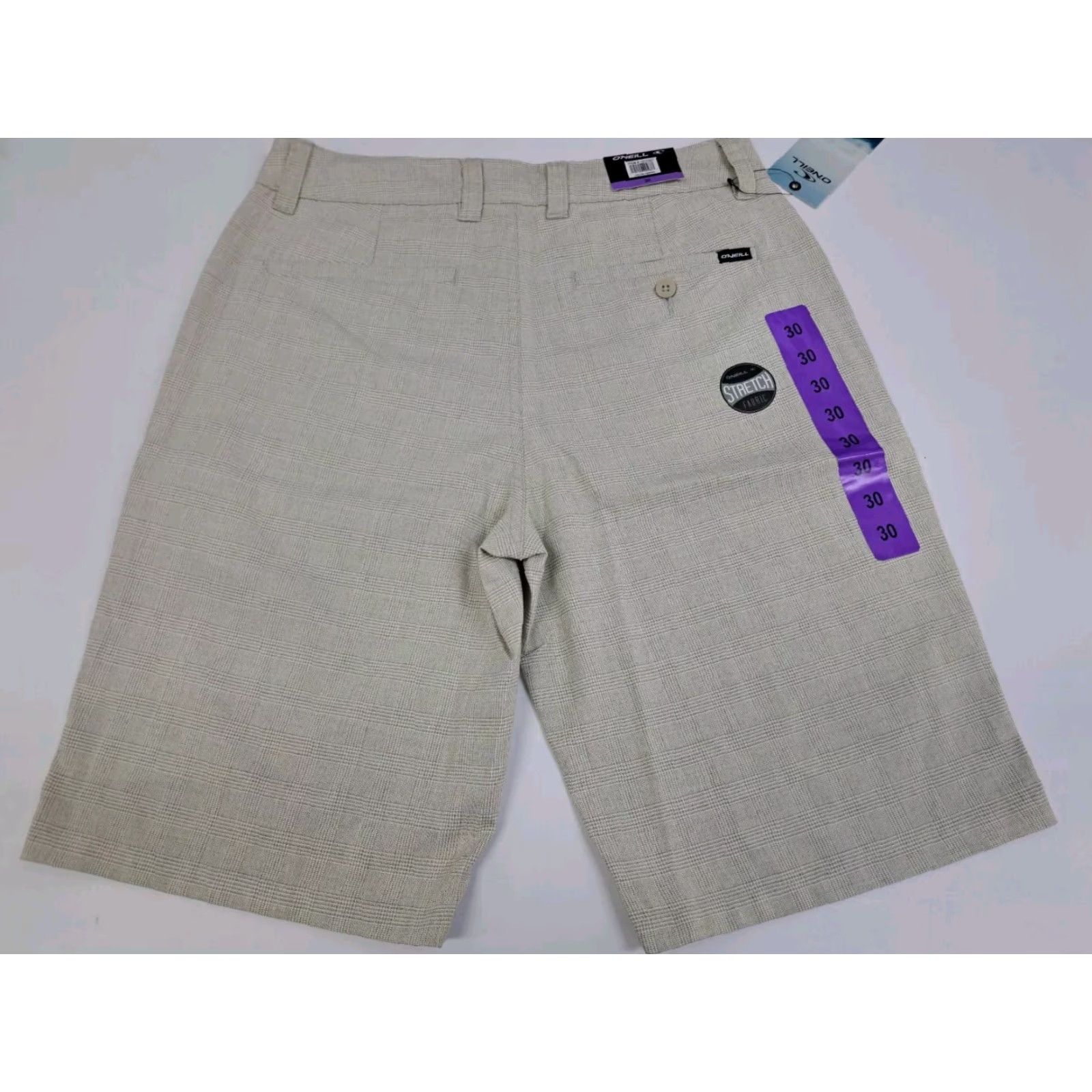 O'Neill NWT O'Neill Mens Chino Shorts 30 Tan Plaid Stretch Flat Front Zip Pockets Logo Beach 10in Inseam Size US 30 / EU 46 - 3 Thumbnail