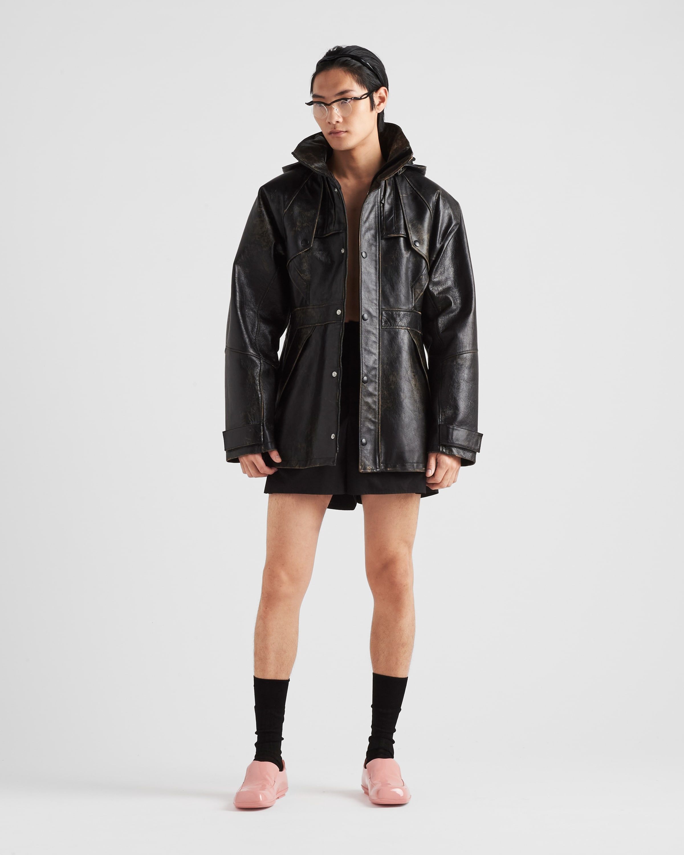 Prada o1bcso1str1025 Leather Caban Jacket in Black Size US L / EU 52-54 / 3 - 2 Thumbnail