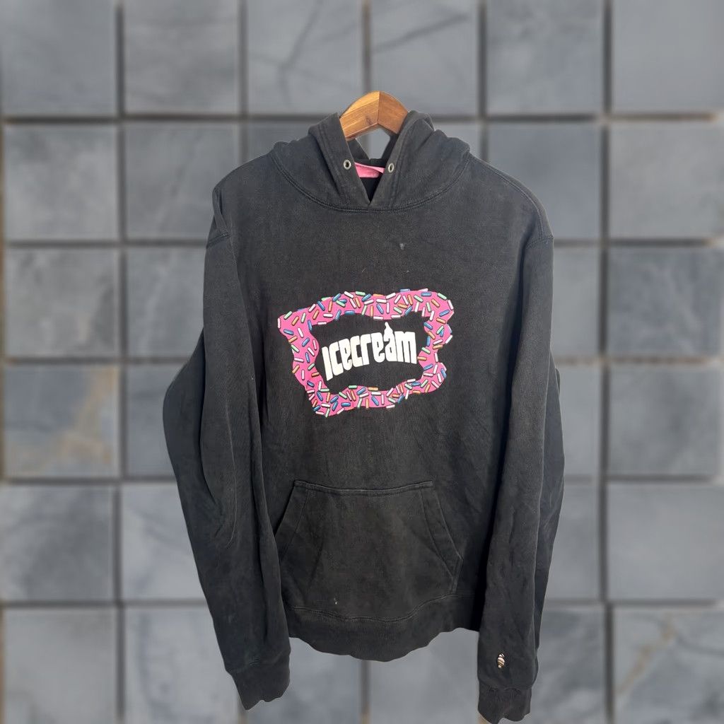 Vintage VINTAGE Ice Cream Hoodie Mens M Black Blue Pullover Hooded Kangaroo Pouch 100% Cotton Logo Cars 90s? (adjusted) Size US M / EU 48-50 / 2 - 1 Thumbnail