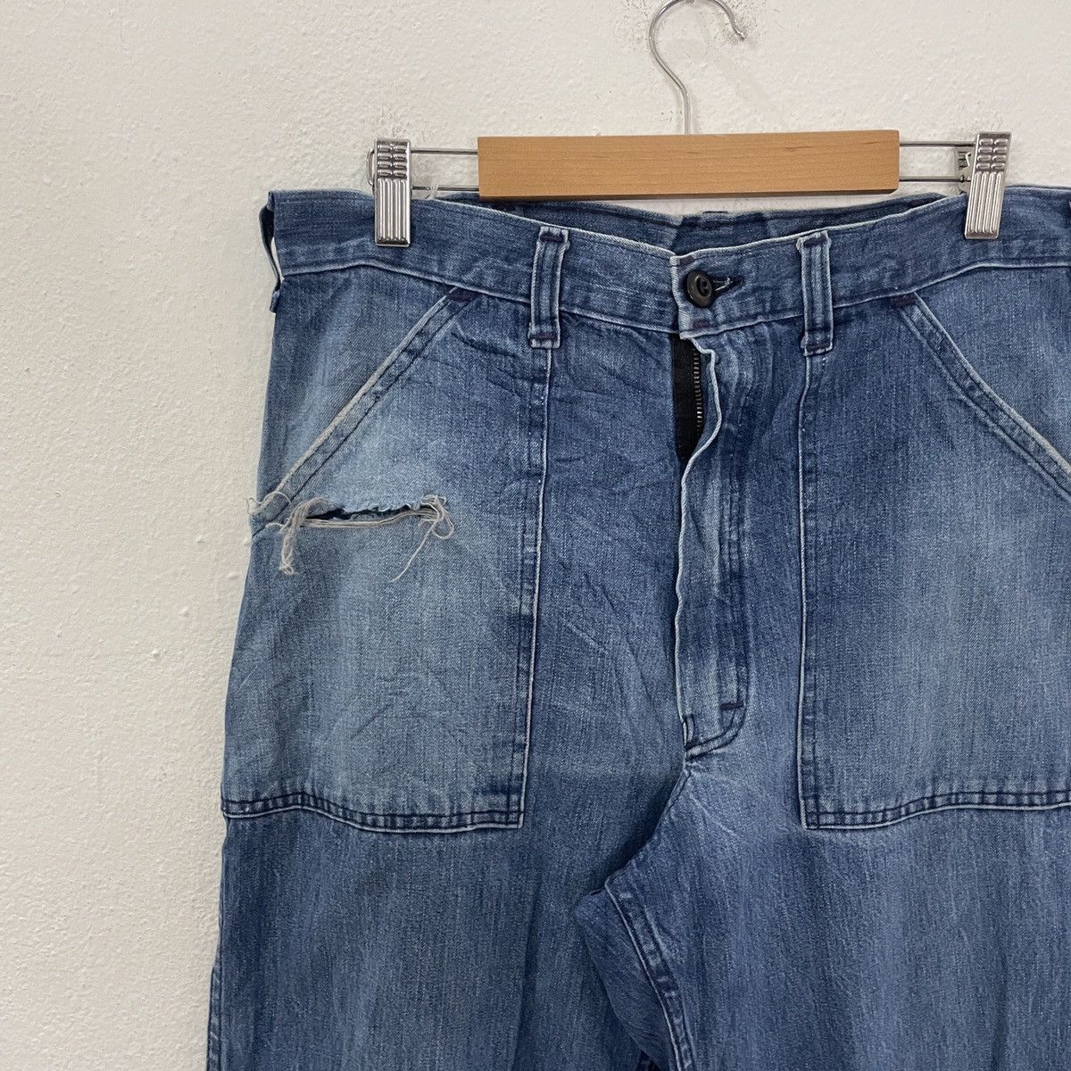 Japanese Brand Vintage 90s Gun Ho Workwear Distressed Denim Jeans Size US 32 / EU 48 - 3 Thumbnail