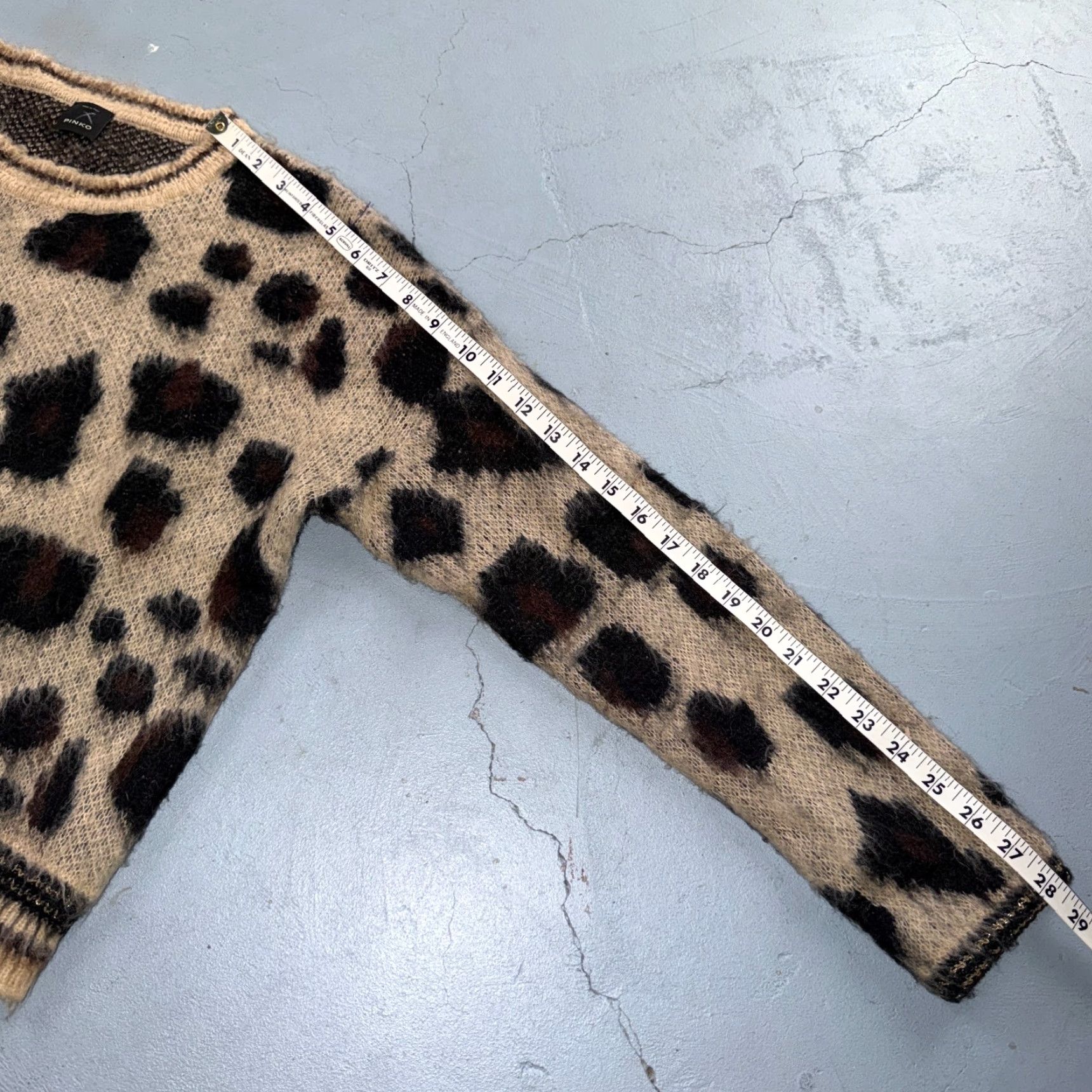 Pinko Pinko Womens Sweater L Beige Cheetah Bright Mohair Wool Knit Long Sleeve Italy Size L / US 10 / IT 46 - 6 Thumbnail