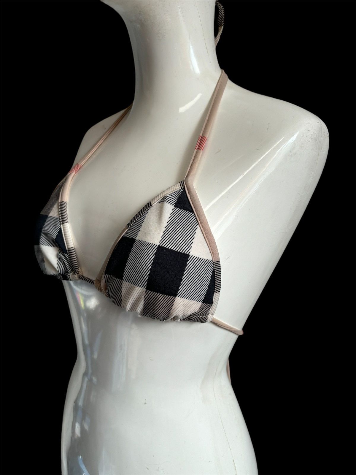 Burberry RARE Nova Check Swimsuit Stripe Trim Triangle Bikini Top Bra Size ONE SIZE - 9 Thumbnail