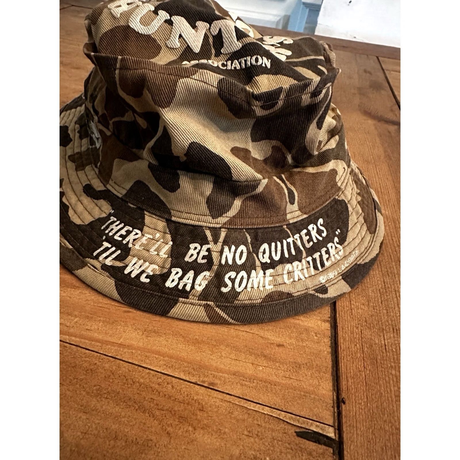 Vintage VINTAGE Laid Back Hunter’s Association Bucket Hat Camo Hat LG Brown HaT One Size Military Bucket Hat LG Brown Mens Size ONE SIZE - 2 Thumbnail