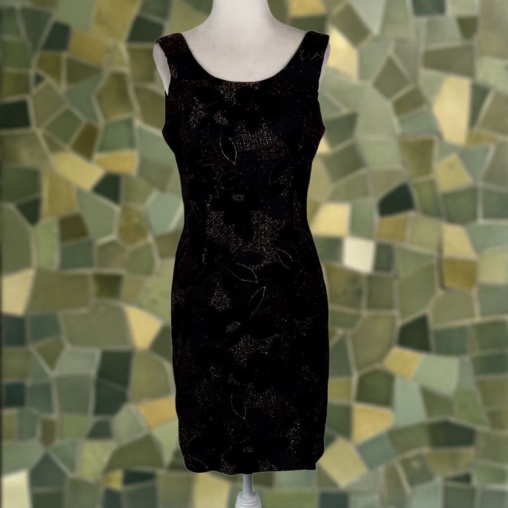 Velvet VINTAGE 90s Steppin' Out Black Velvet Glitter Rhinestone Embellished Mini Dress Size M / US 6-8 / IT 42-44 - 1 Thumbnail